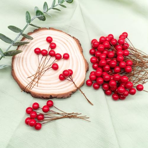100pcs Red Artificial Holly Berries Lovely 0.4" Fake Berries on Wire gallery
