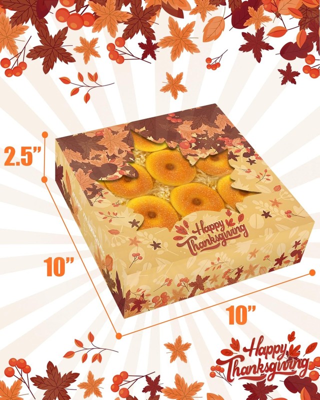 12 Pack Thanksgiving Pie Boxes With Window 10x10x2.5 Inch Cookie Donut Bakery gallery
