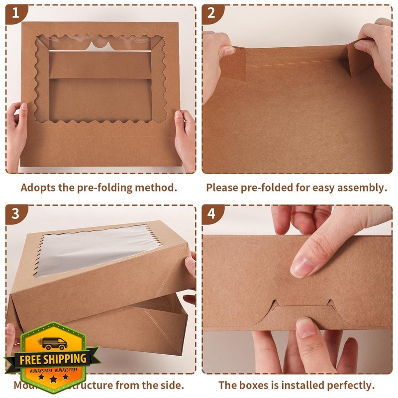 PFAMKEER Brown Bakery Boxes 14*10*2.5" 8pcs gallery