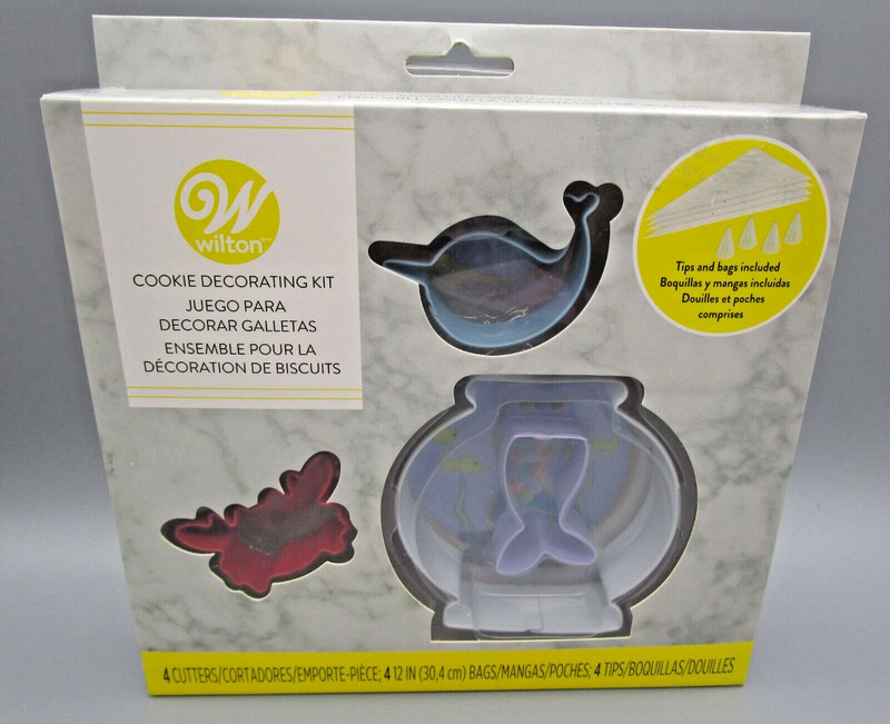 WILTON~Stock # 2107-0-0185~4 Pc Sea Life FISH BOWL Cookie Cutter Decorating Kit