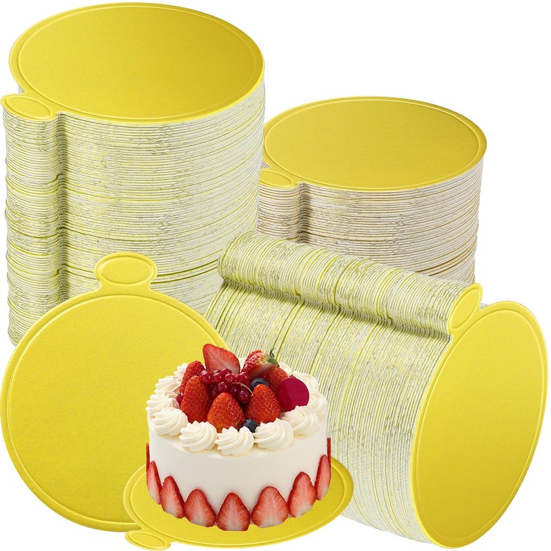 200 PCS 3.5 Inch Mini Cake Boards Round Golden Mousse Cupcake Base Cardboard
