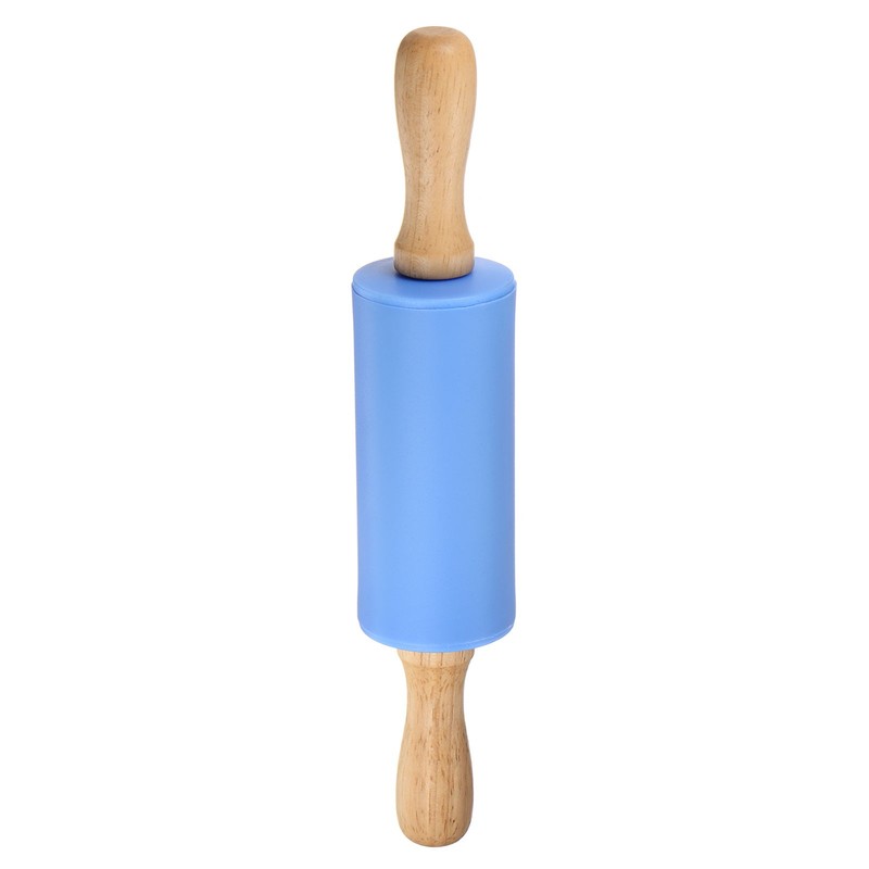 Silicone Pastry Roller 9″ Wood Nonstick Handle Blue