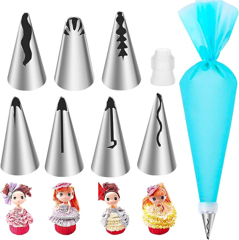 9-Piece Vintage Ruffle Piping Tips Set - Stainless Steel Cake Decor Essentials gallery