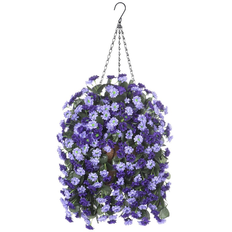Ammyoo Artificial Flowers In Hanging Basket For Outdoors Spring Decor Fake Mums