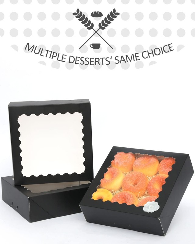 30 PCS Black Pie Box With Window 9x9x2.5 Inch Donut Pastry Bakery Boxes gallery