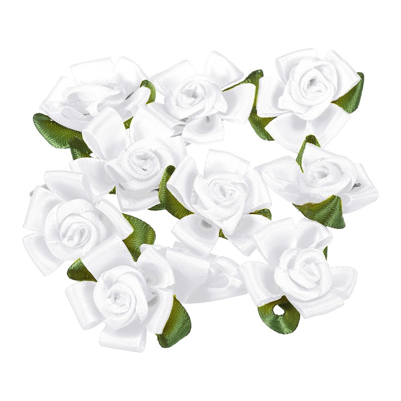 10Pcs Mini Satin Ribbon Roses Small Rosettes Fabric Flowers White