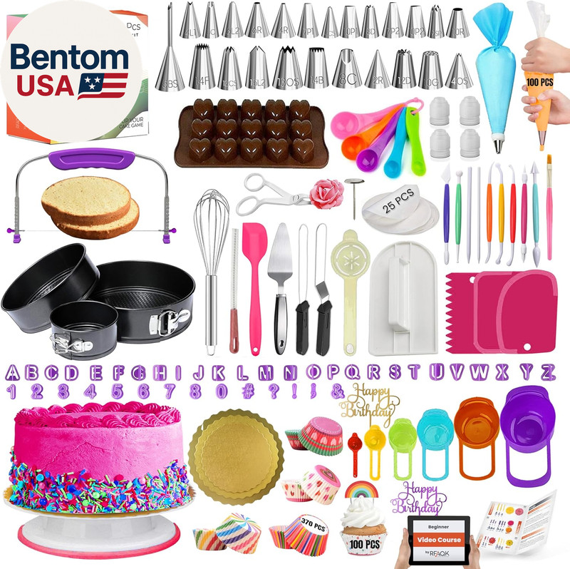700Pcs Cake Decorating Kit with Baking Supplies – Cake Turntable for Decorating