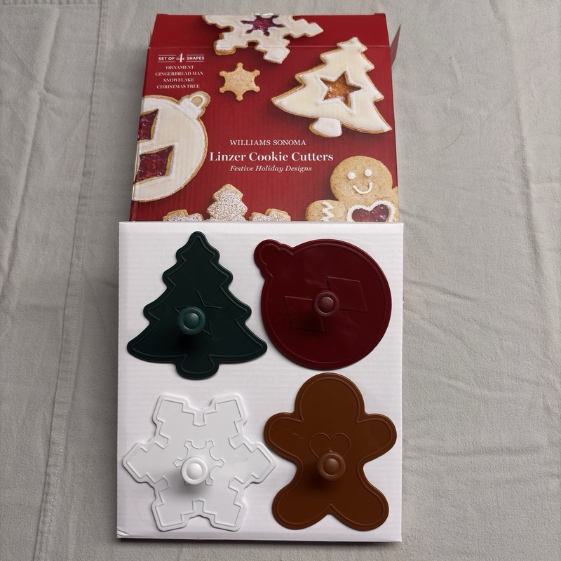 Williams Sonoma Linzer Cookie Cutters Set of 4 w/ Handle Holiday Shapes gallery