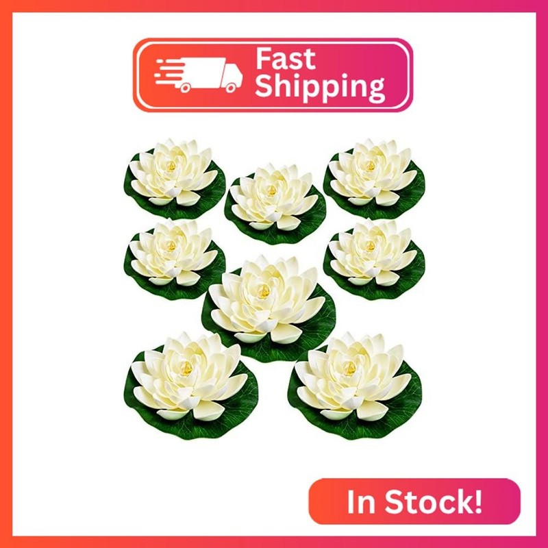 WhistenFla 8Pcs Artificial Lotus Flower Decor, 7inch & 4inch Floating Foam Lotus