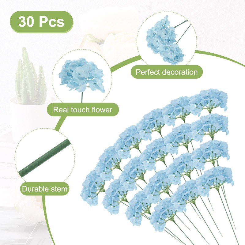 30Pcs Hydrangea Artificial Flowers, Fake Hydrangea Flowers with Stems, Moon Blue gallery
