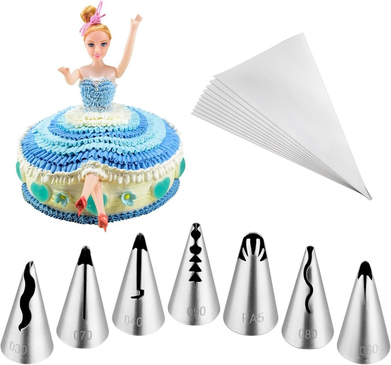 7Pcs Pleated Skirt Piping Tips Set,Stainless Steel Ruffle Piping Nozzles Icing
