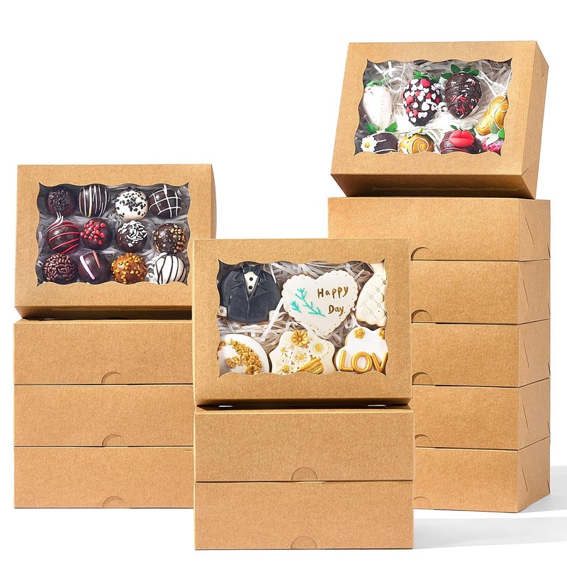 Brown Bakery Boxes Window 8x6x2.5 Inch Pastry Gift Box Chocolate 8 PCS