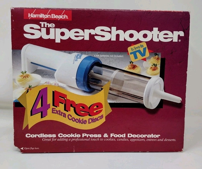 Super Shooter Cordless Cookie Press Decorator 12 Discs 80040 Hamilton Beach VTG