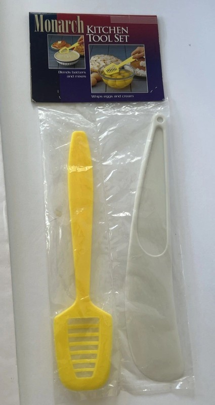 NEW Monarch Kitchen Tool Set Scraper & Blender White & Yellow Smooths Cuts Whips