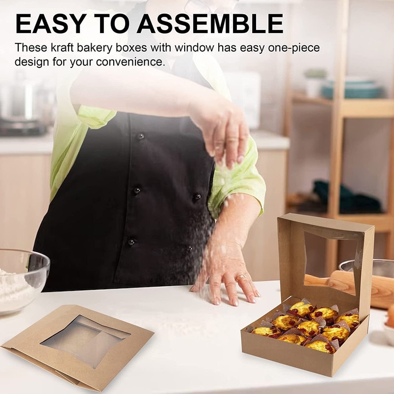MT Products Kraft Cookie Box with Window 8" x 8" x 2.5" Auto-Popup - Pack of 25 gallery