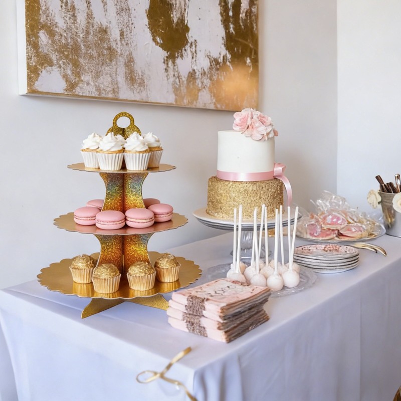 3-Tier Cupcake Stand, Cardboard Cake Stand Dessert Table Displays, Laser Gold gallery