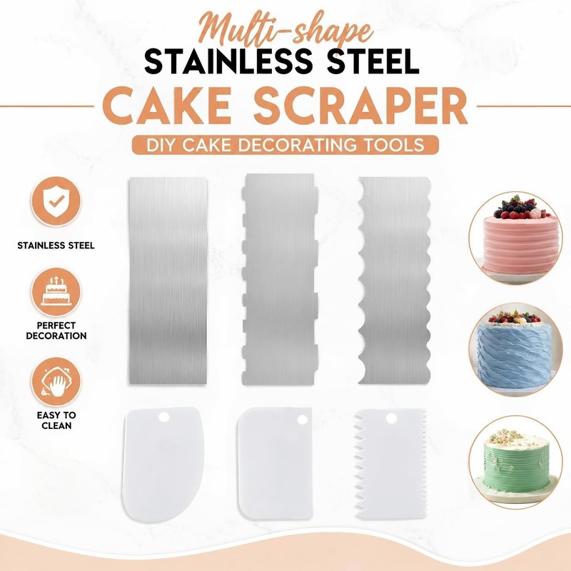 6 PCS 8.66 Inch Stainless Steel Cake Scraper Decorating Comb Double Sided gallery