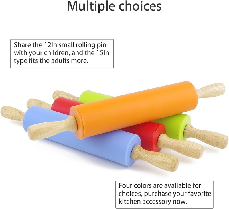 Silicone Baking Non-stick Rolling Pin Dough Roller Wooden Handle gallery
