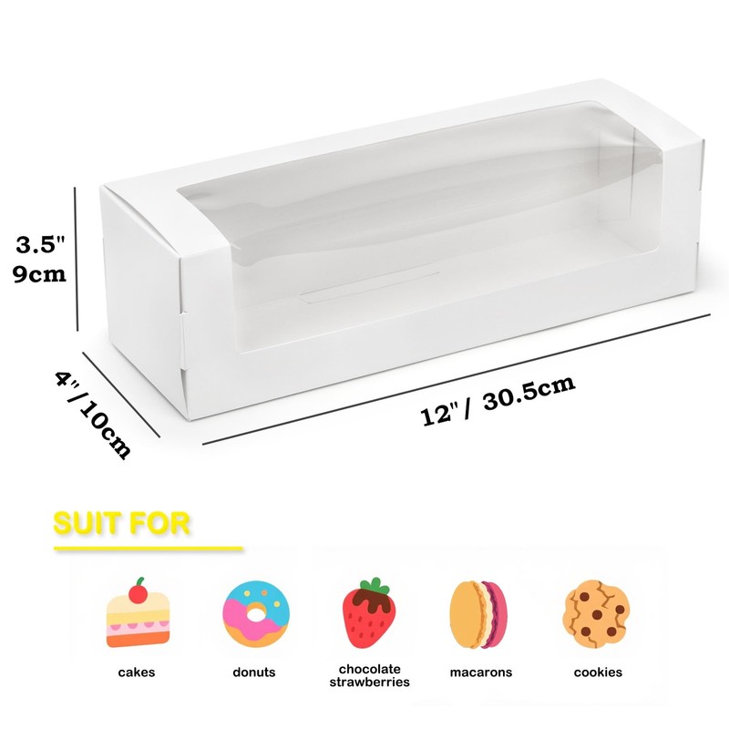 40 Pack White Bakery Boxes with Window, 12 x 4 x 3.5 Inch Roll Cake Boxes, Re... gallery