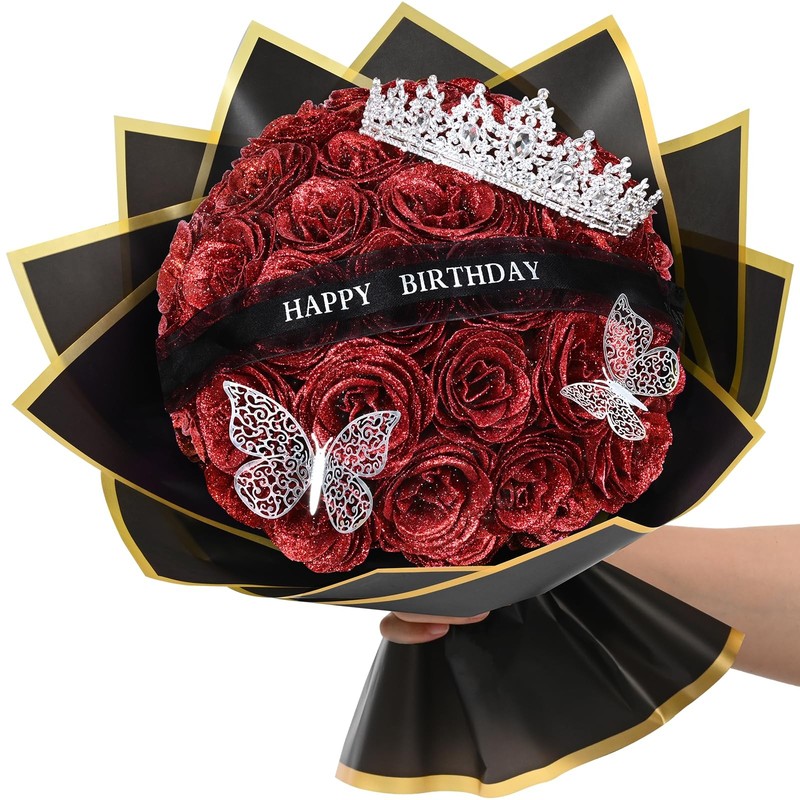 Waipfaru Glitter Rose Bouquet – DIY Fake Flowers Gift for Women, Mom (36 Pcs)