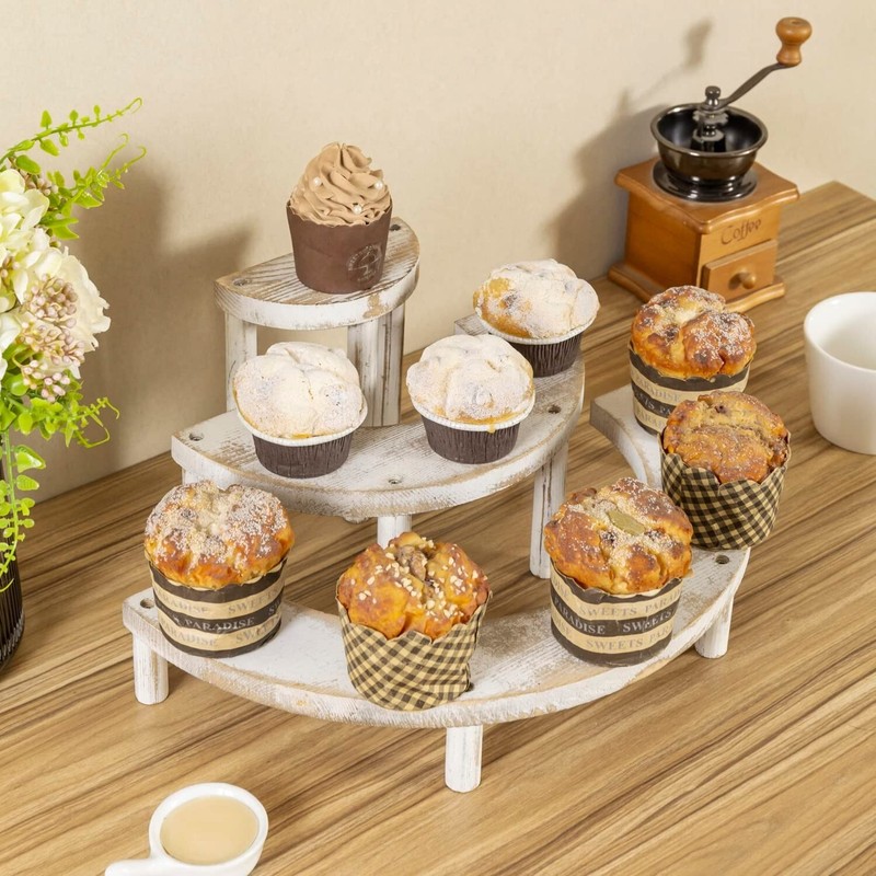 3-Tier White Wood Retail Display Risers Dessert Cupcake Stand Wedding Home Decor