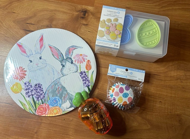 Easter Baking Lot:Cupcake Liners, Cookie Stamper Set, Cookie Cutters, Cake Board