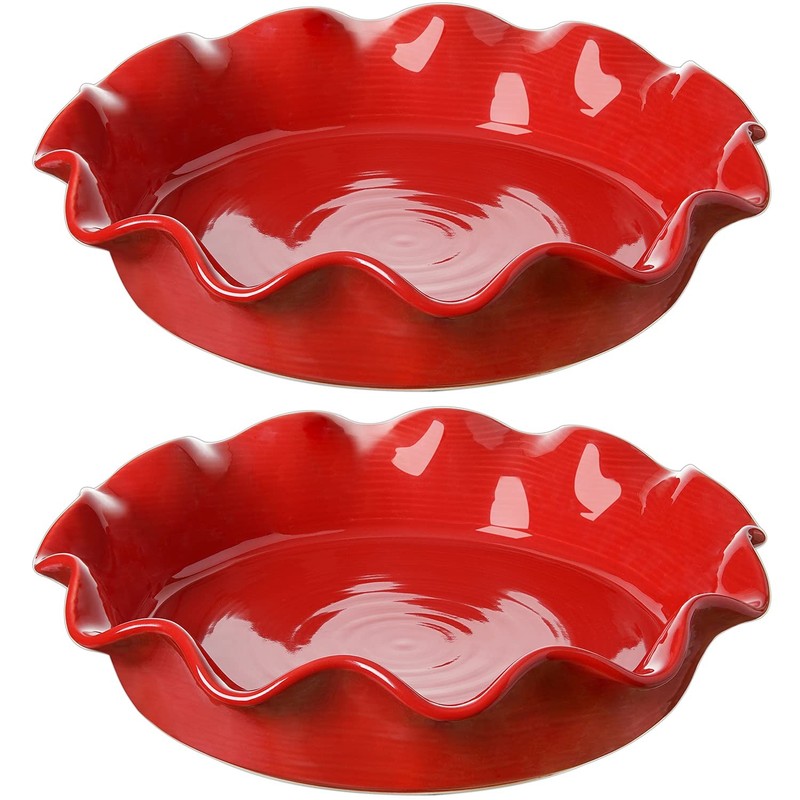 LE TAUCI Ceramic Pie Pans for Baking, 11 Inches Deep Dish Plate M, Red