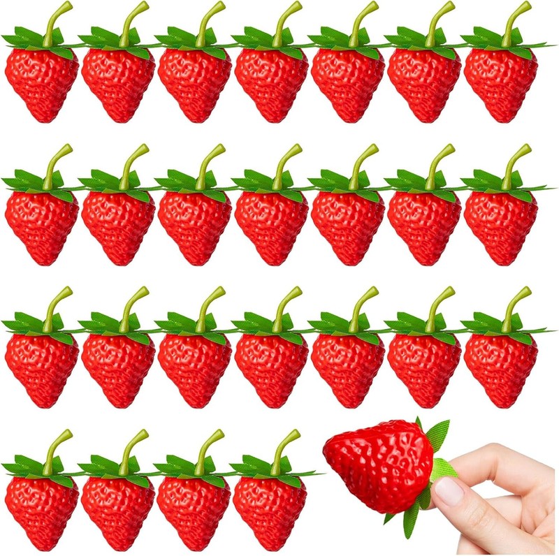 25Pcs Fake Stberry, Artificial Lifelike Stberries Plastic