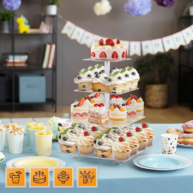 Cupcake Stand 4 Tier Cupcake Stand 50 Cupcakes Square Tiered Cupcake Tower Clear gallery