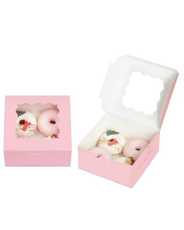 60pcs Pink Cookie Boxes 6x6x3 inches Easy Assemble Macaroon Pastry Boxes Bake... gallery