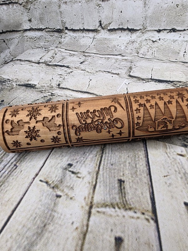 Nativity Embossed Dough Roller Engraved Wooden Rolling Pin Carved Molds Cookies gallery