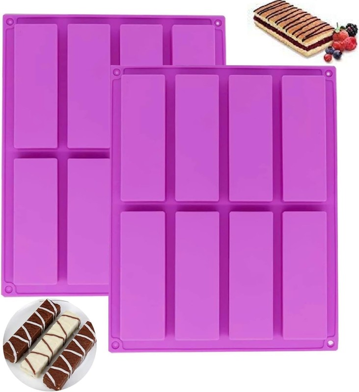 2 Pack 8-Cavity Granola Bar Mold Silicone Rectangle Energy Bar Molds