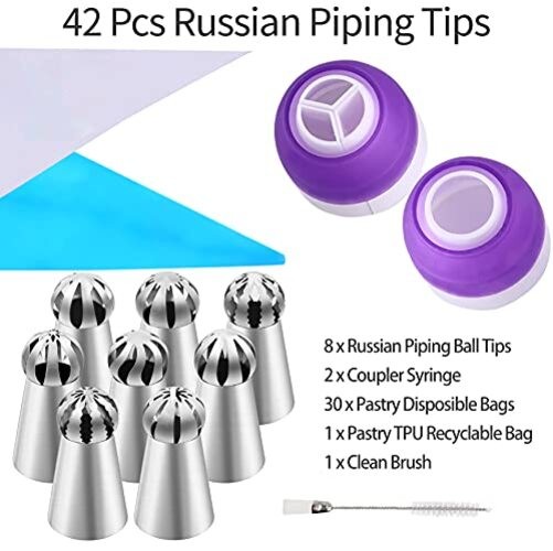 42 Pcs Russian Piping Tips Set, 8 Nozzles Flower Frosting Icing Tips 42 pcs set gallery