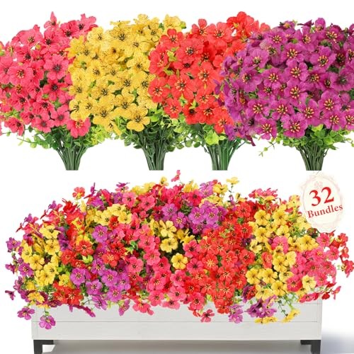 32 Bundles Artificial Flowers for 32 pcs Red+hot Pink+yellow+purple gallery