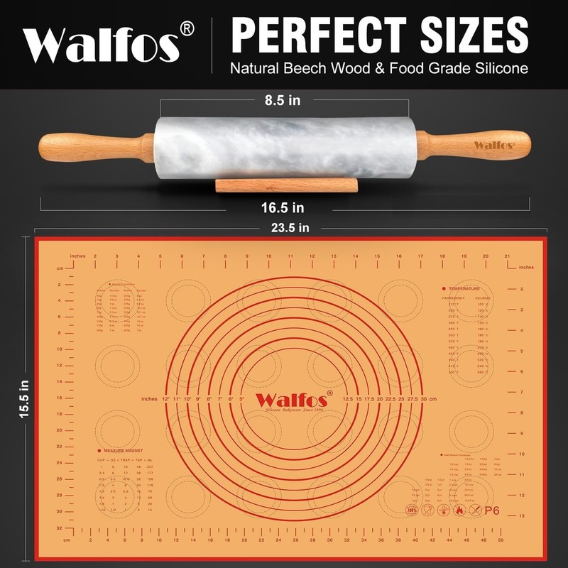 Stylish Marble Rolling Pin Set with Easy-Clean Silicone Pastry Mat - 16.5 In gallery