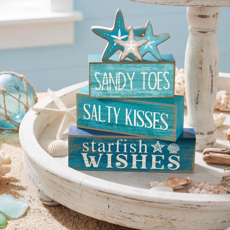 Yuntau 4 Pcs Summer Table Decorations Beach Tiered Tray Decor multicolor gallery