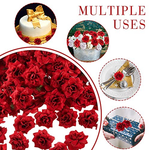 Syhood 100 Pieces Artificial Roses Head 1.77 in Rose Small Silk Fake Floral Red gallery