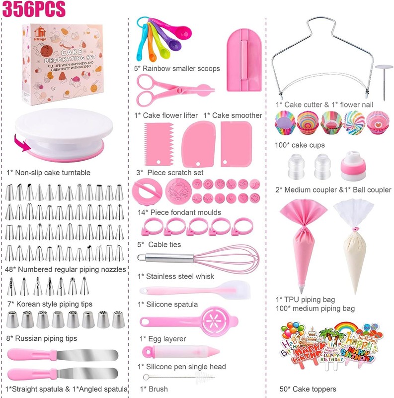 Cake Decorating Supplies Kit Tools 356pcs, Nifogo Baking Accessories Pink gallery