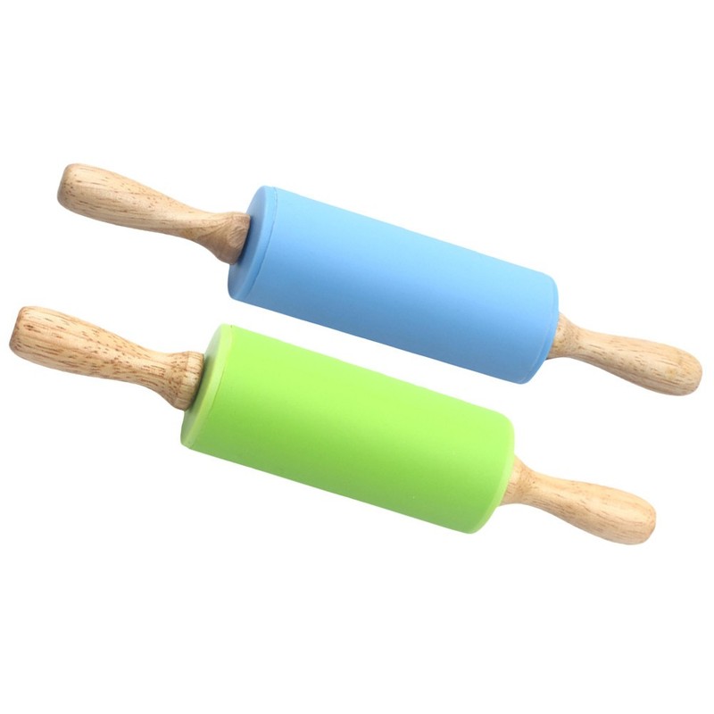 2 Pcs Silicone Wood Rolling Pin Dough Roller Baking Tool for Pizza Cookie gallery