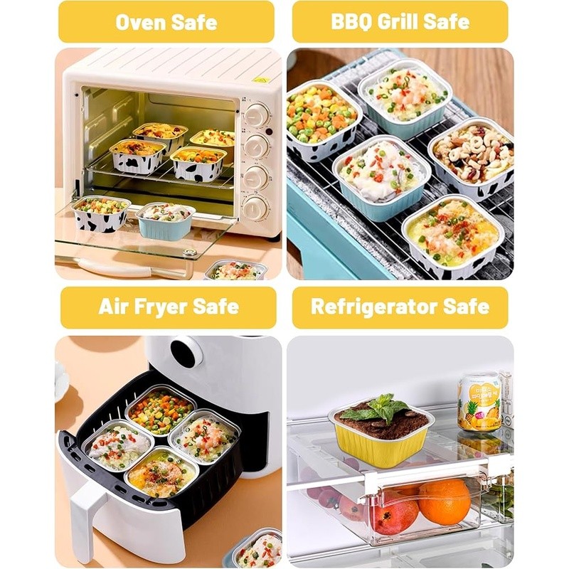 Mini Aluminum Baking Cups W/ Lids 50 Pack Oven Safe Dessert Pans Parties New gallery