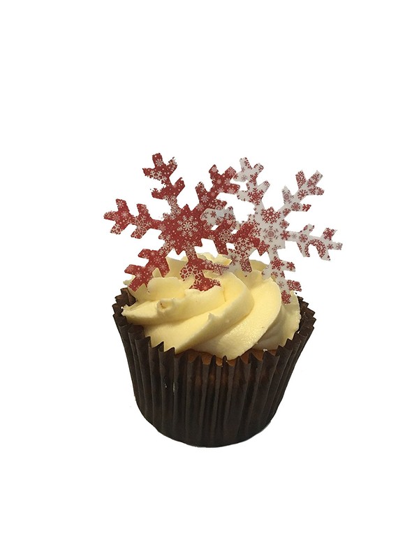 30 Large Precut Red & White Pattern Snowflakes Edible Wafer Paper Cake Toppers gallery