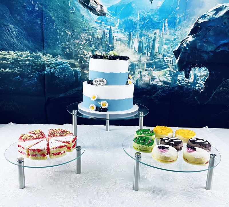 3 Pcs Round Tempered Glass Cake Stands Set 8 10 13 Inch Cupcake Dessert Display gallery