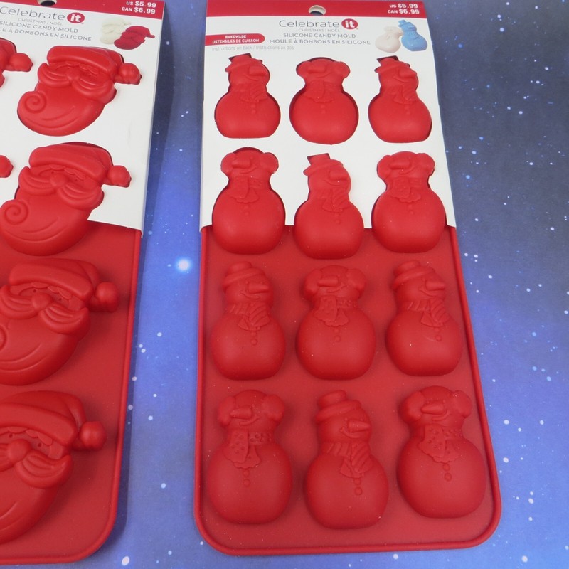 3 Celebrate It Red Christmas Silicone Candy Molds Bakeware Canes Santa Snowman gallery