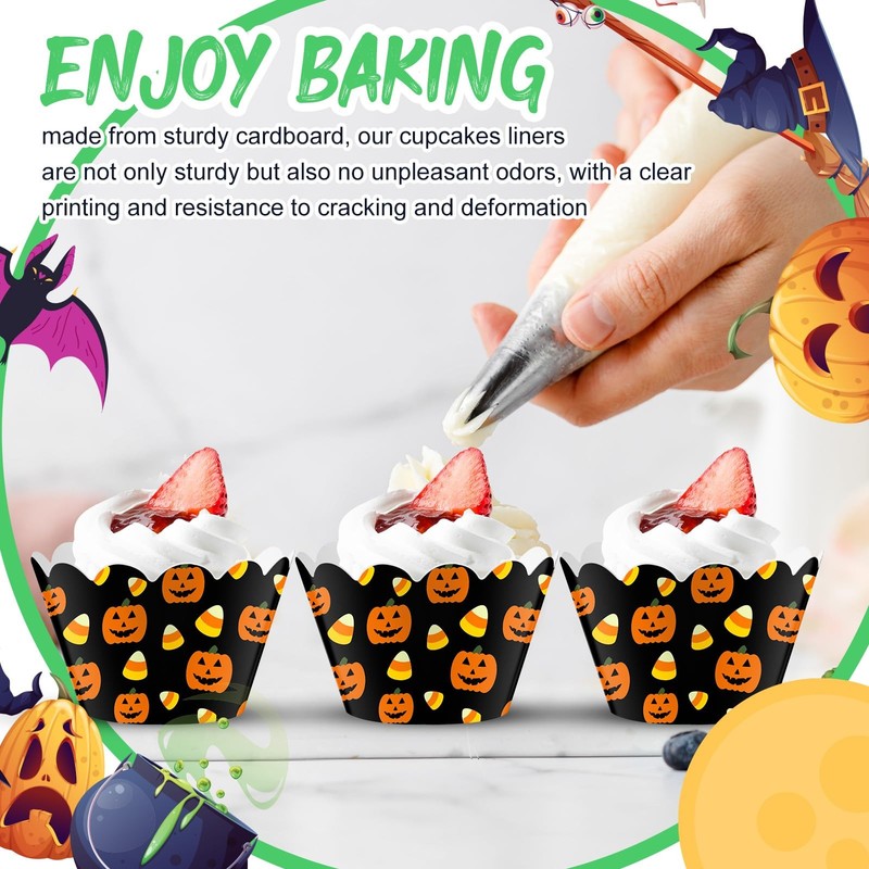 Domensi 100 Pcs Halloween Pumpkin Cupcake Wrappers Pumpkin, Black Yellow gallery