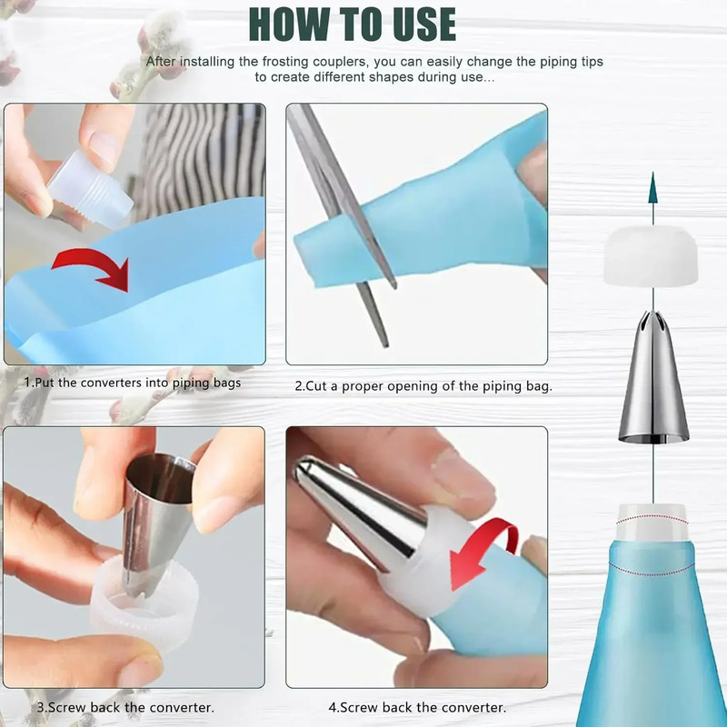 Piping Bags Cake Decorating Tools Reusable Silicone Pastry Bag Stainless Steel N gallery