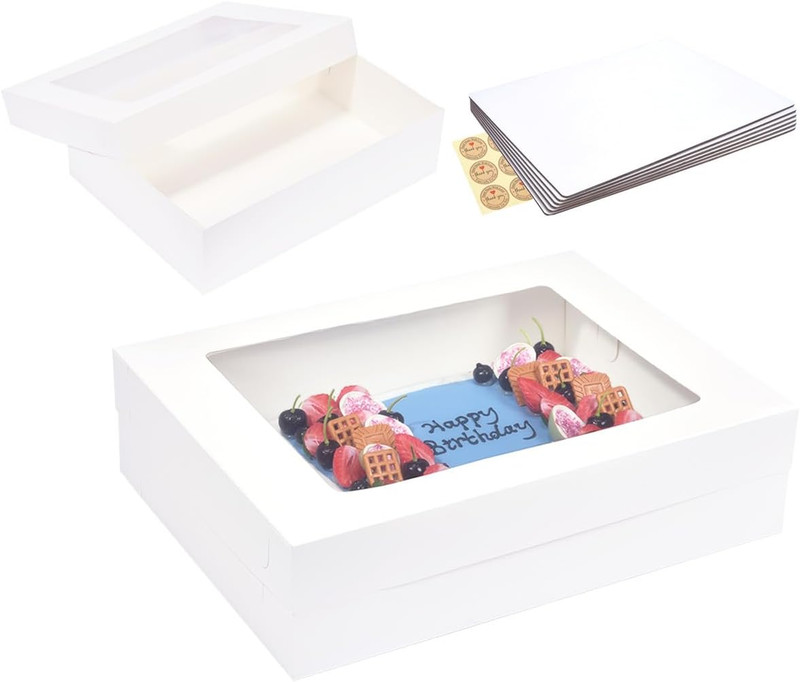 19X14X5 Inch 6 Pack Cake Boxes with Thick Cake Boards,White Large Rectangle Bake gallery