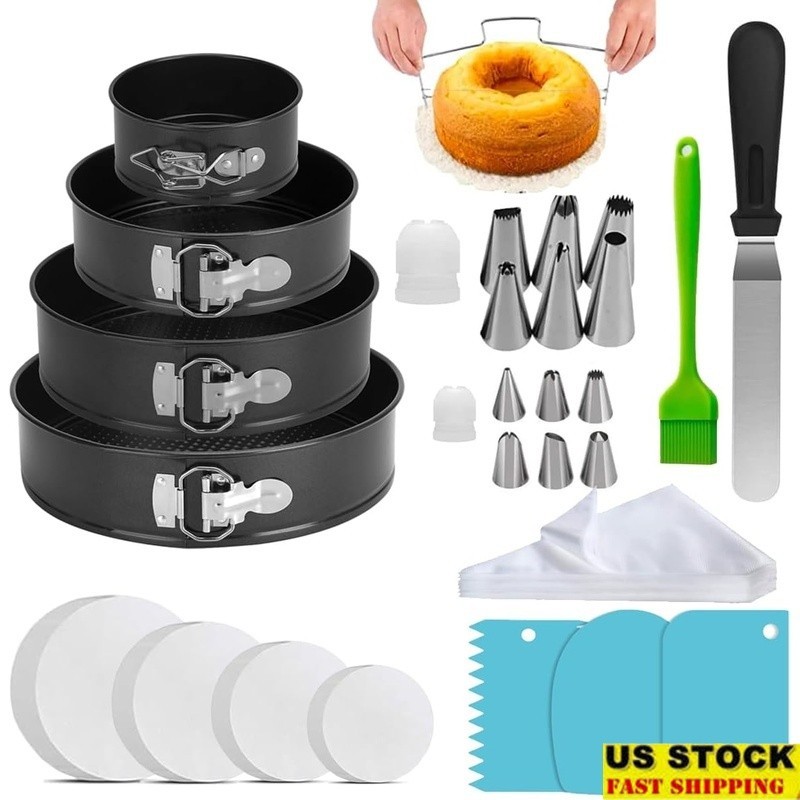 214PCS Springform Pans Set Baking Kit Cake Decorator W/ Spatula Piping Bags New