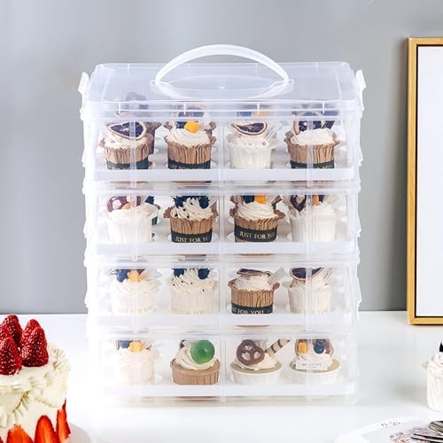 Stackable Cupcake Carrier with Lid & Handle, 50 PCS Liners, Reusable Dessert Tra gallery