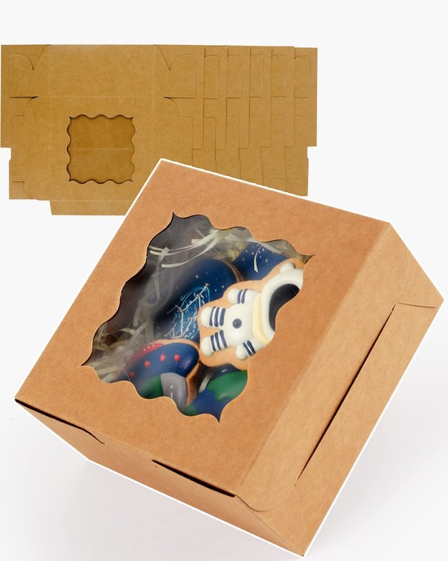 Kraft Cookie Boxes with Window 60packs 6x6x3 Brown Bakery Box Kraft Paper Box... gallery