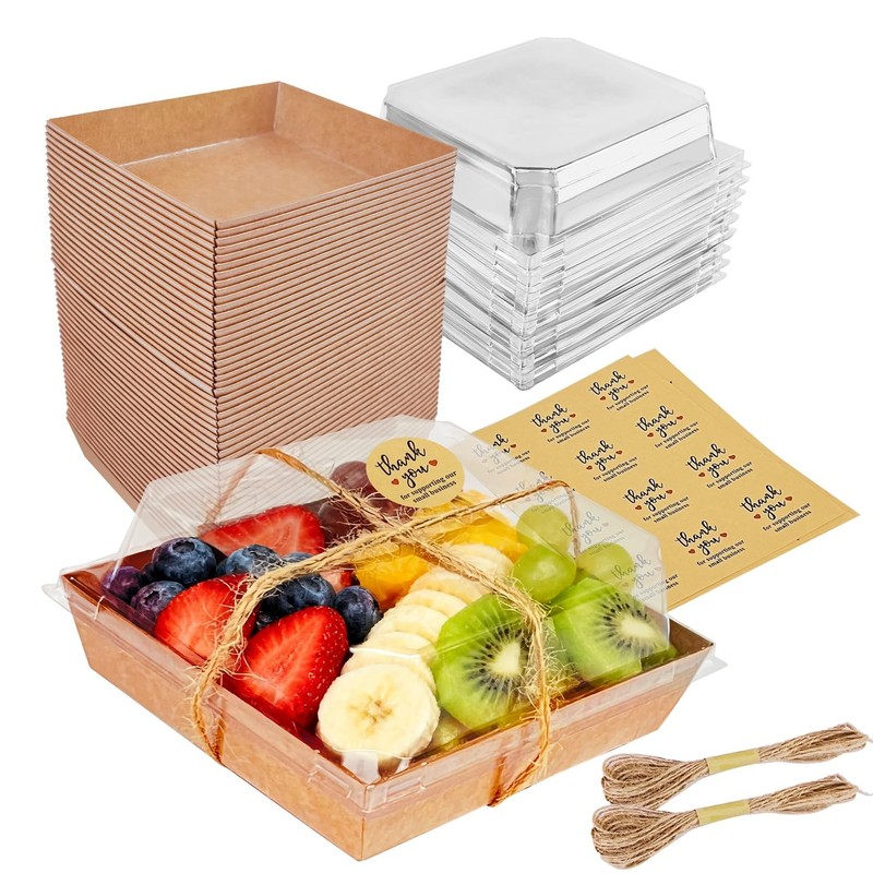 Charcuterie Boxes with Clear Lids (50 Pack) Mini Containers To Go Paper Small